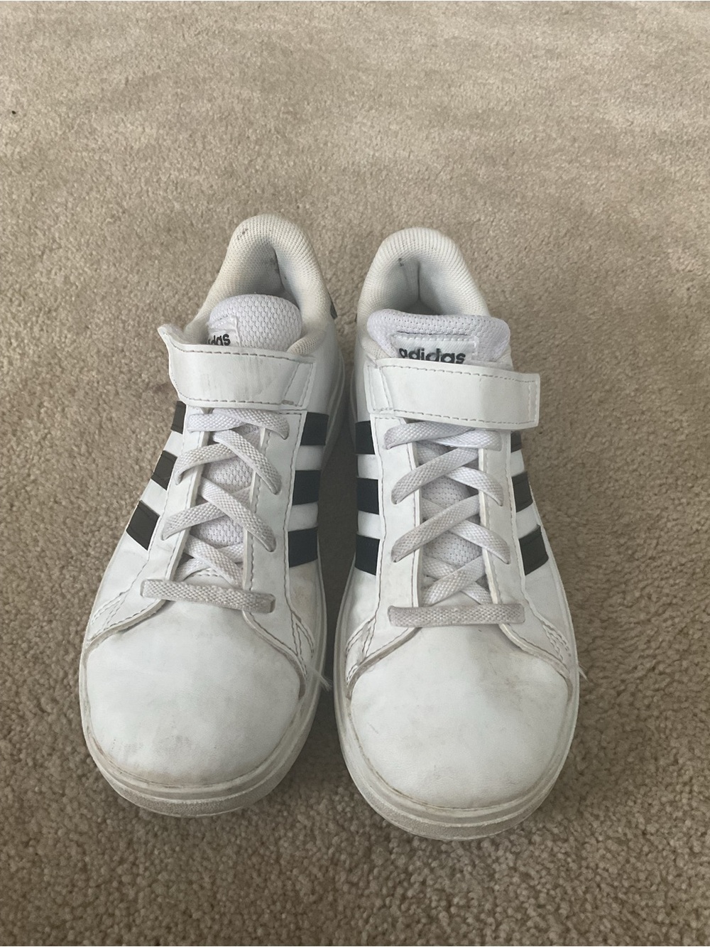 adidas Kids White Sneakers with Black Stripes